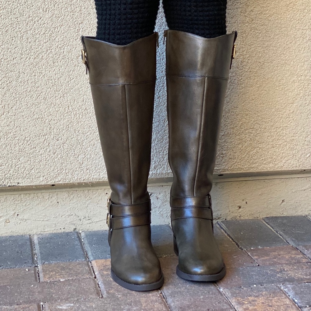Rare Moss Wide Calf Genuine Leather Knee Boots - Picture 5 of 9